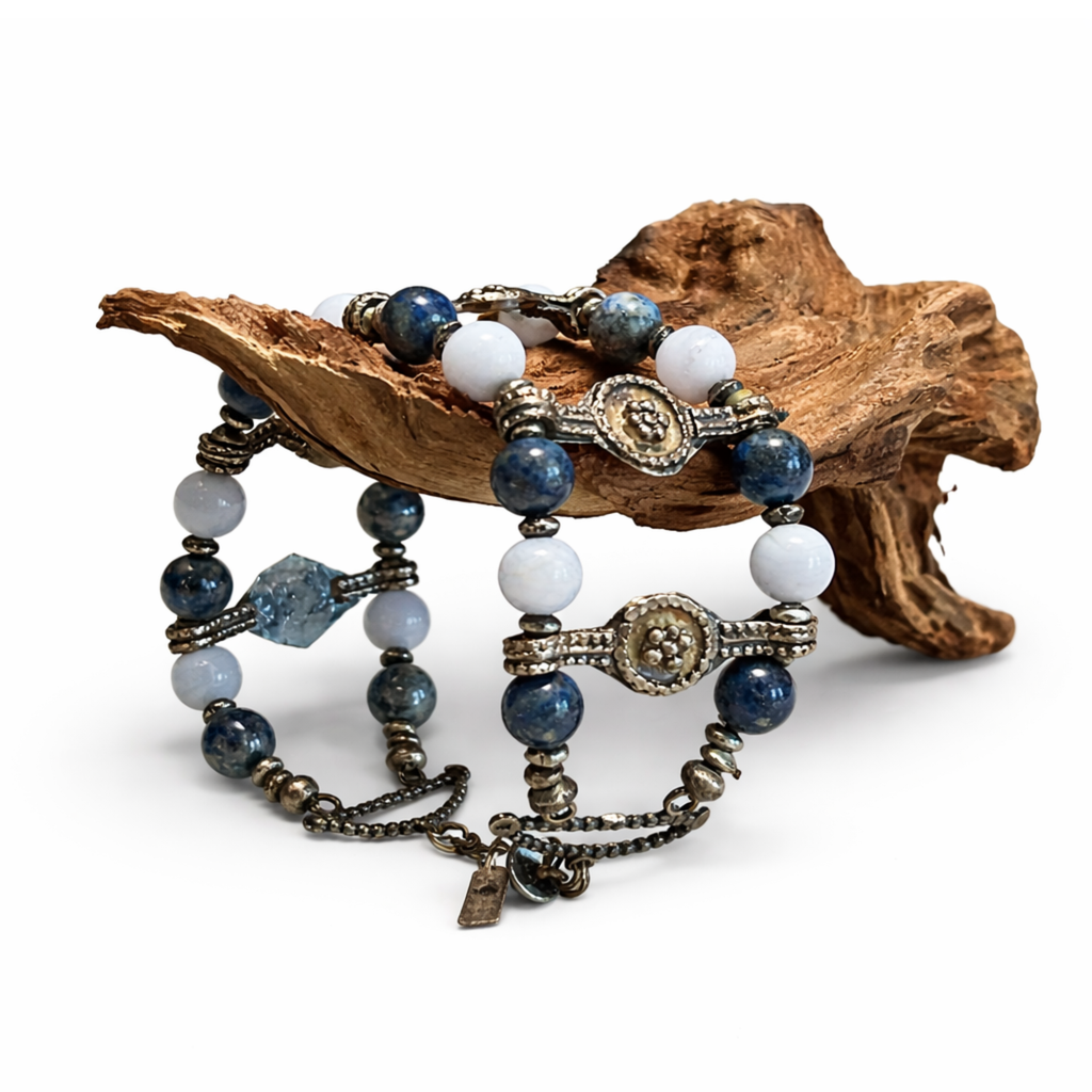 Antique Ethiopian with Sodalite and Agate Stone Bracelet