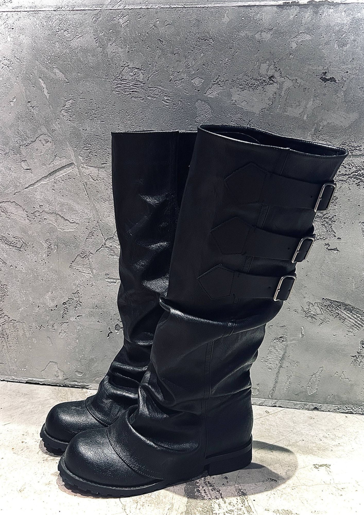Cowhide Leather Buckle Boots