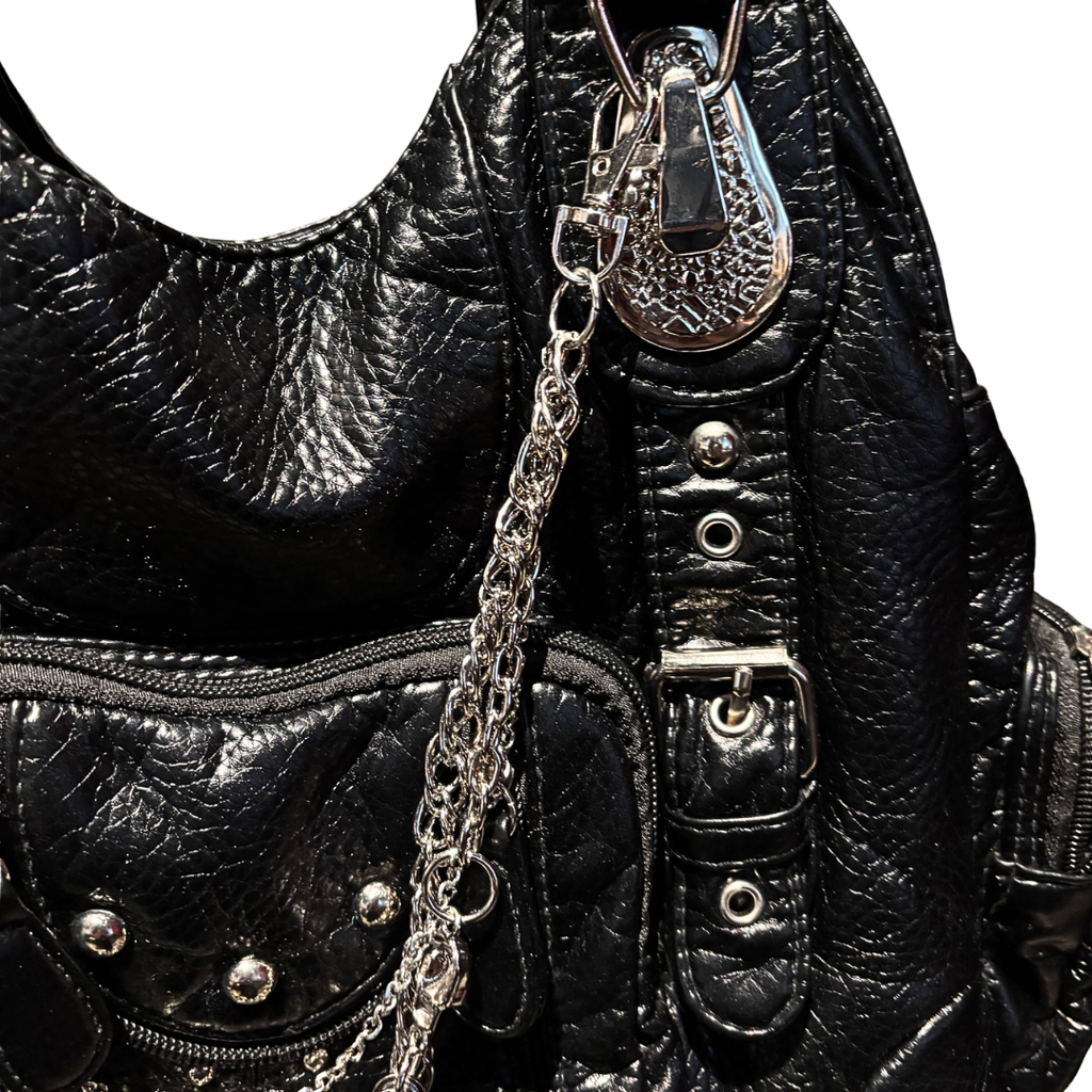 Heavy Zip Detail Leather Shoulder Bag