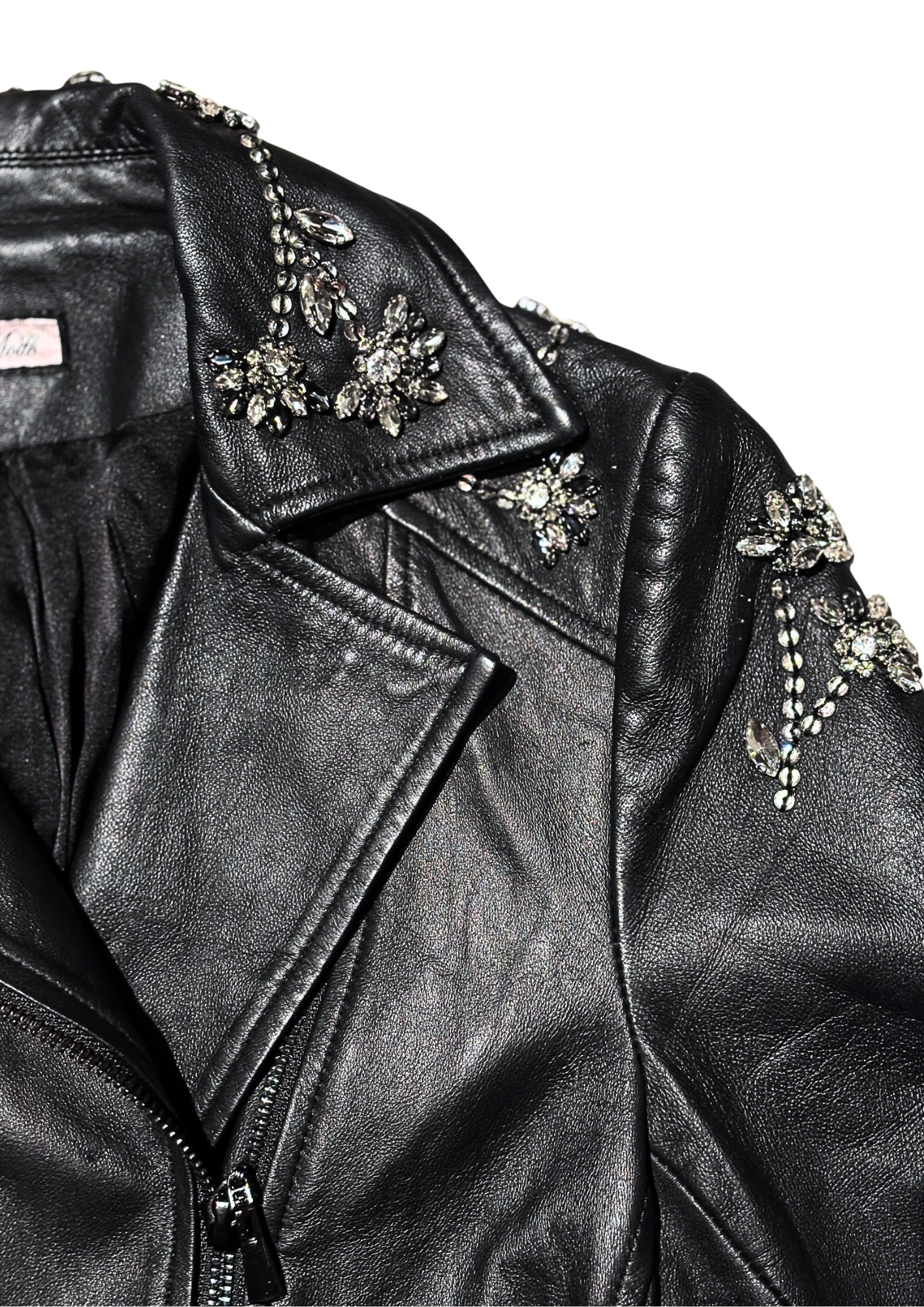 WeMode Vintage Rhinestone Leather Jacket Turkish Cowhide Leather