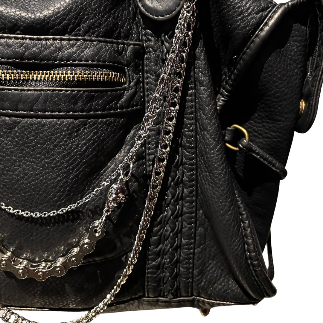 Heavy Zip Detail Leather Shoulder Bag VI