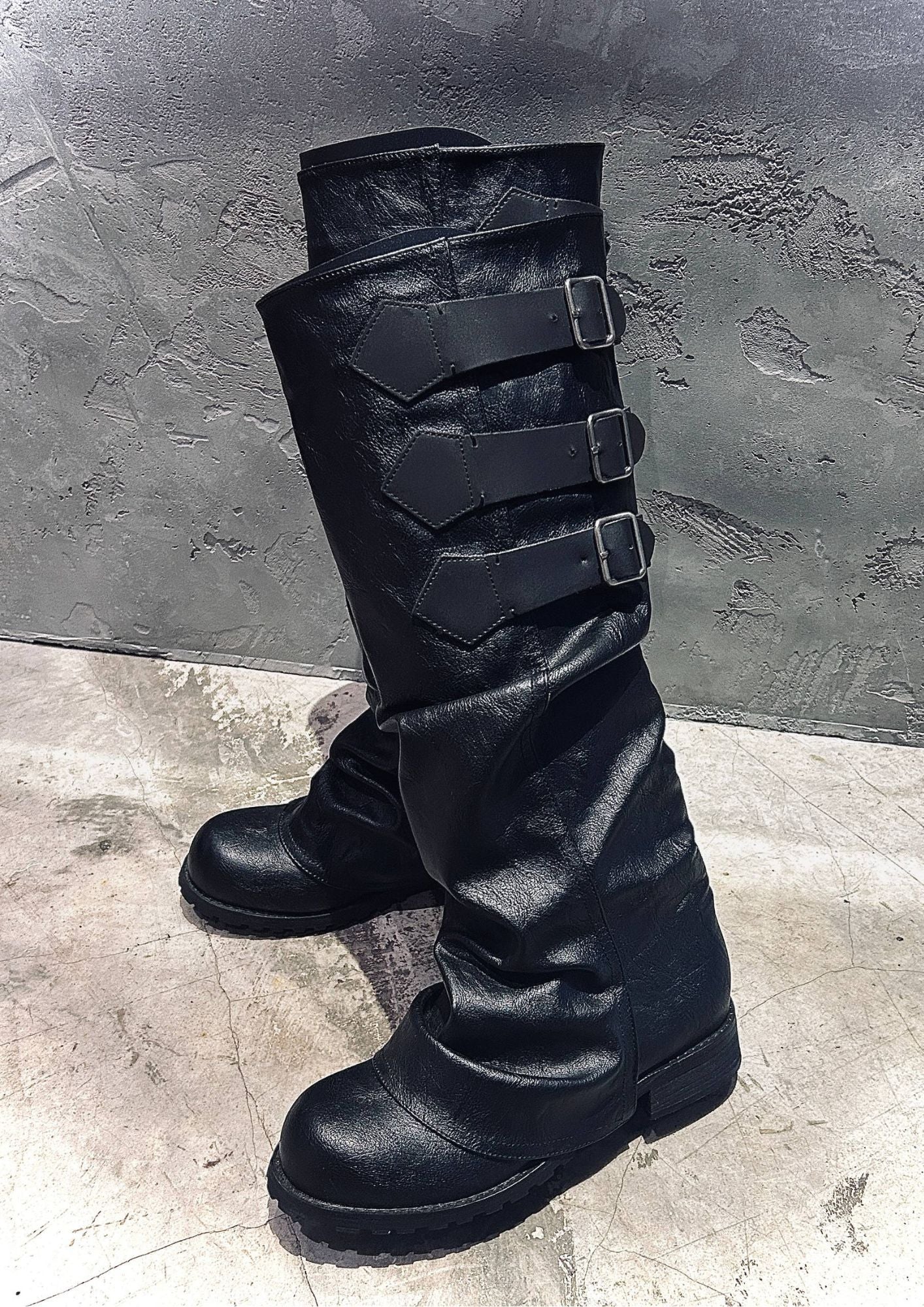 Cowhide Leather Buckle Boots