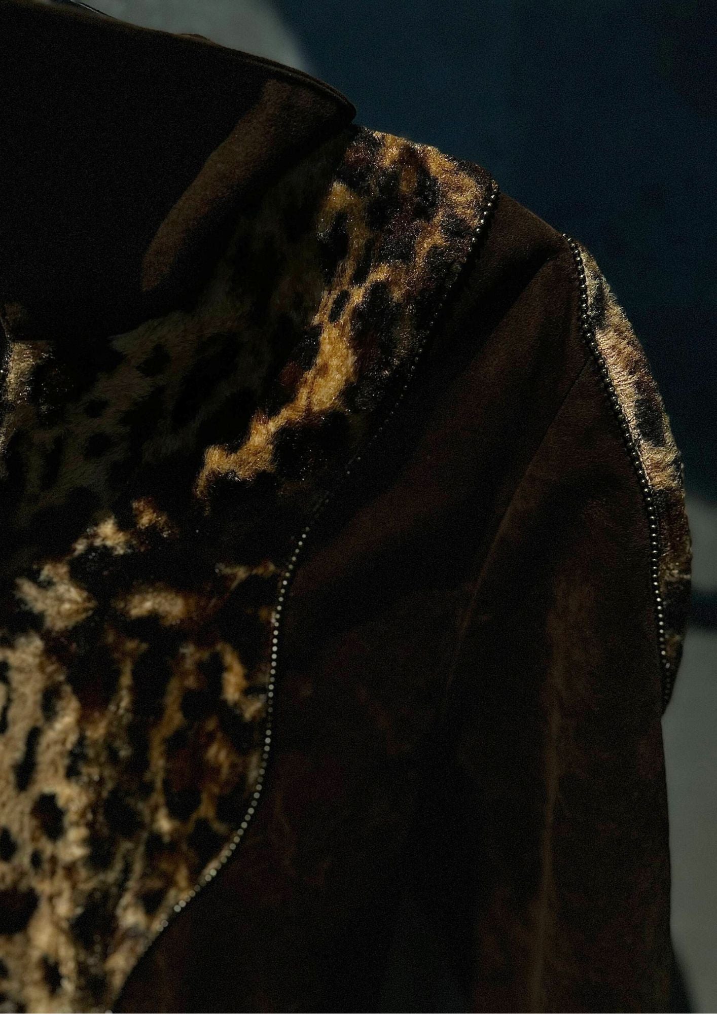 90s Japanese Gyaru Suede Leopard Panel Cropped Biker Jacket