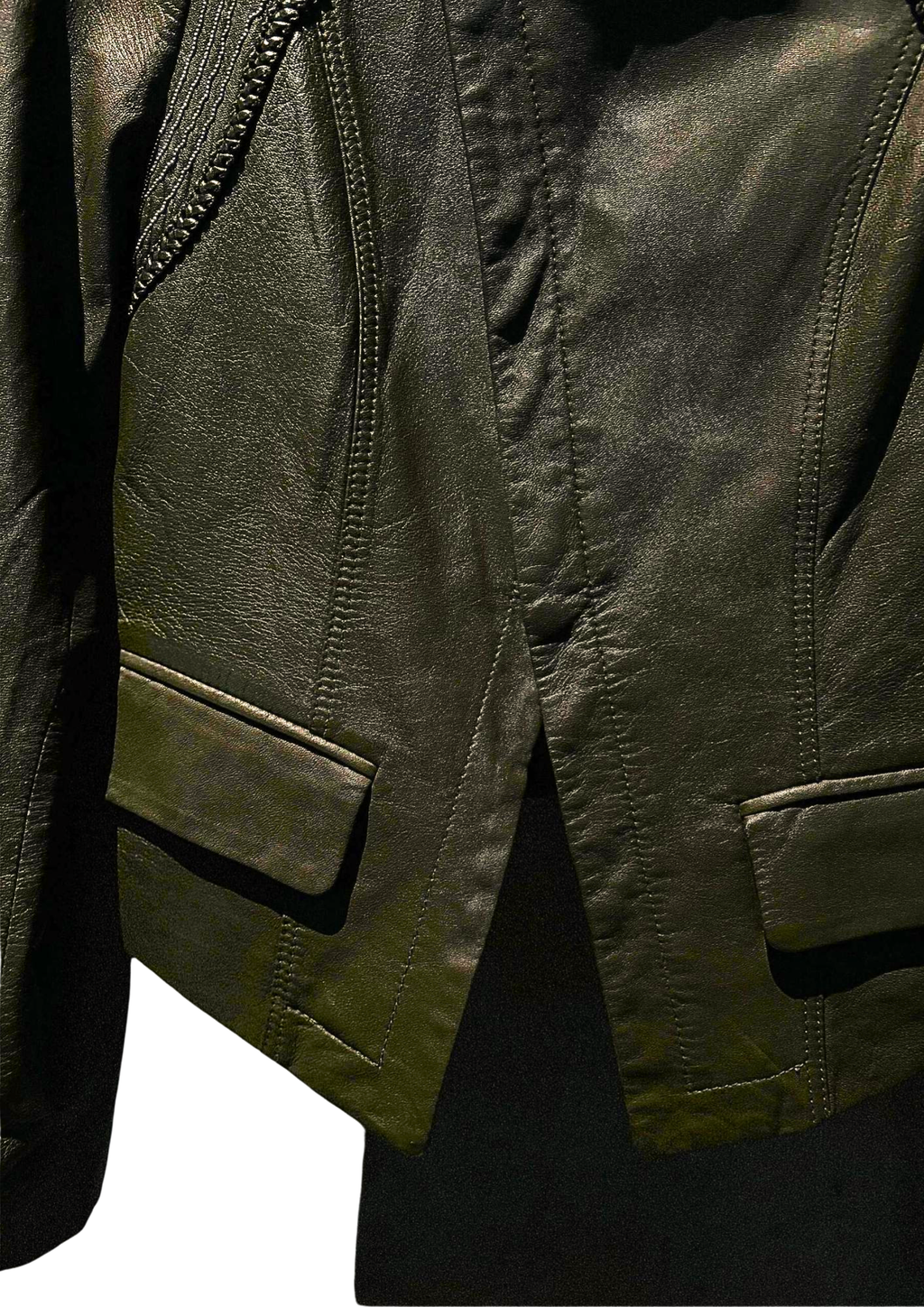PATSOFT Olive Embroidered Cropped Leather Jacket