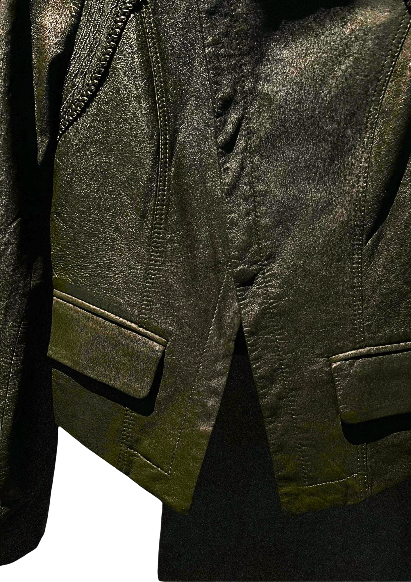 PATSOFT Olive Embroidered Cropped Leather Jacket