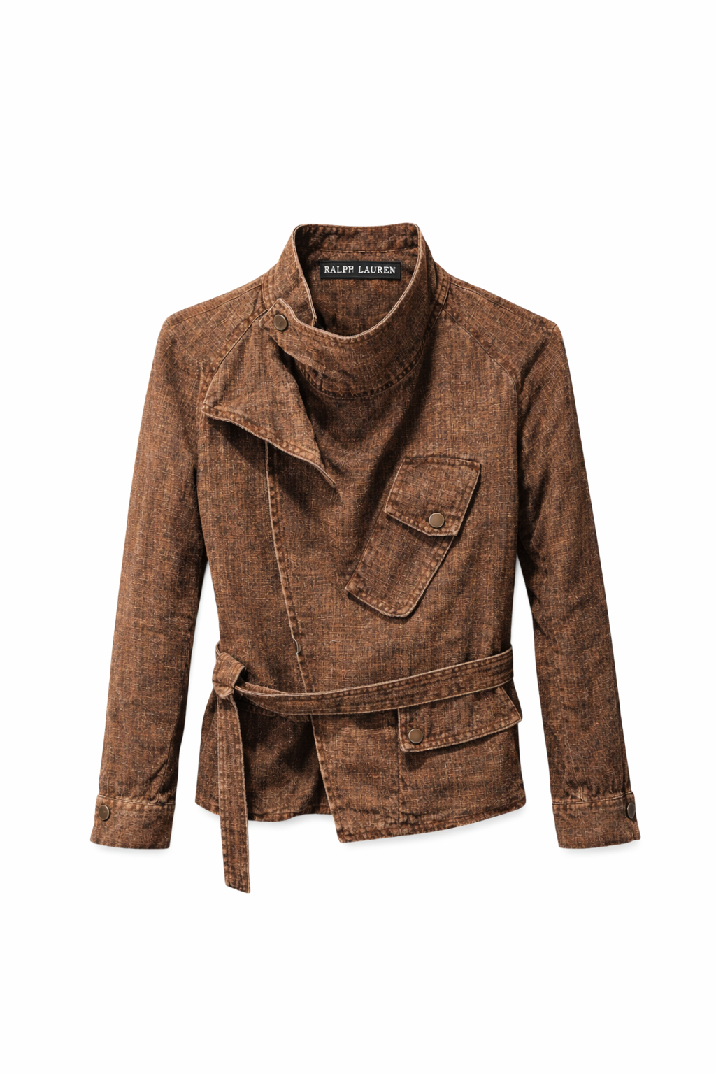 Archival Ralph Lauren Distressed Tobacco Asymmetrical Belted Jacket