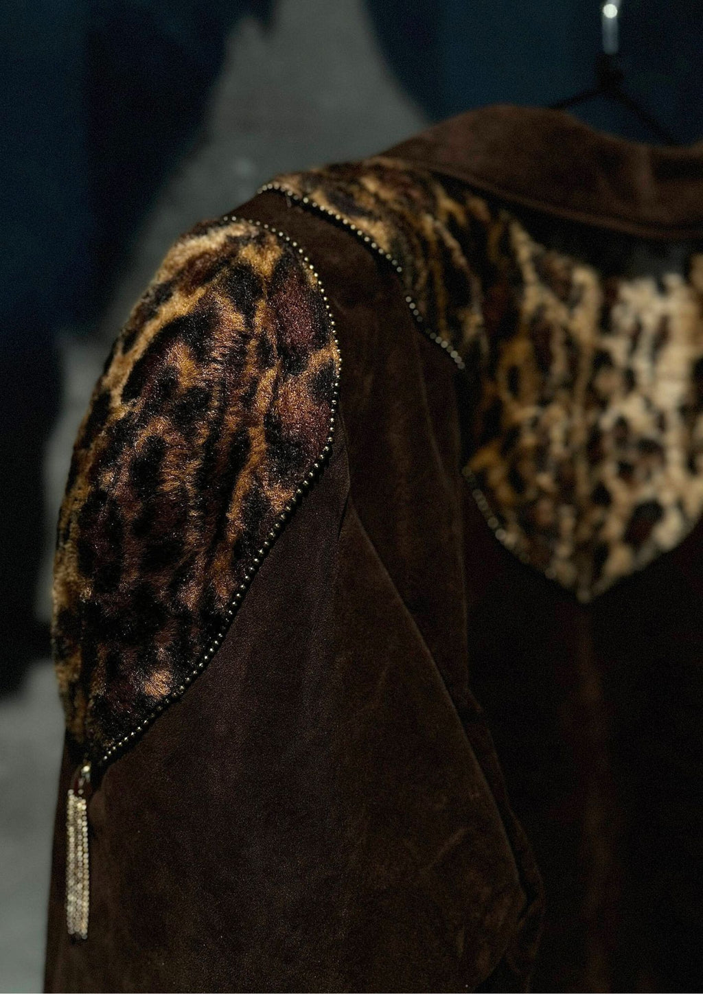 90s Japanese Gyaru Suede Leopard Panel Cropped Biker Jacket