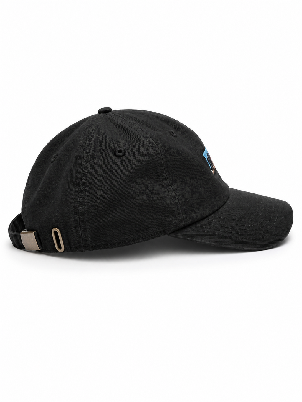 Front view of hat in 100% cotton showing the panel construction and archive detailing