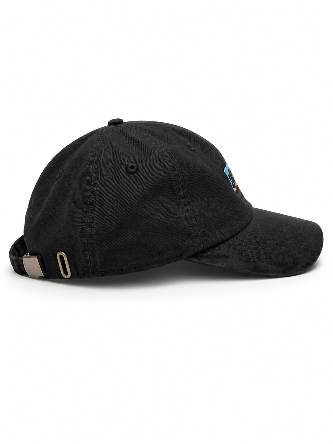 Front view of hat in 100% cotton showing the panel construction and archive detailing