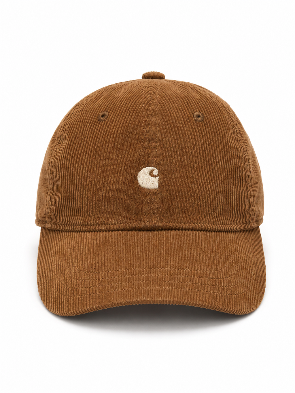 Front view of hat in 100% cotton showing the panel construction and archive detailing