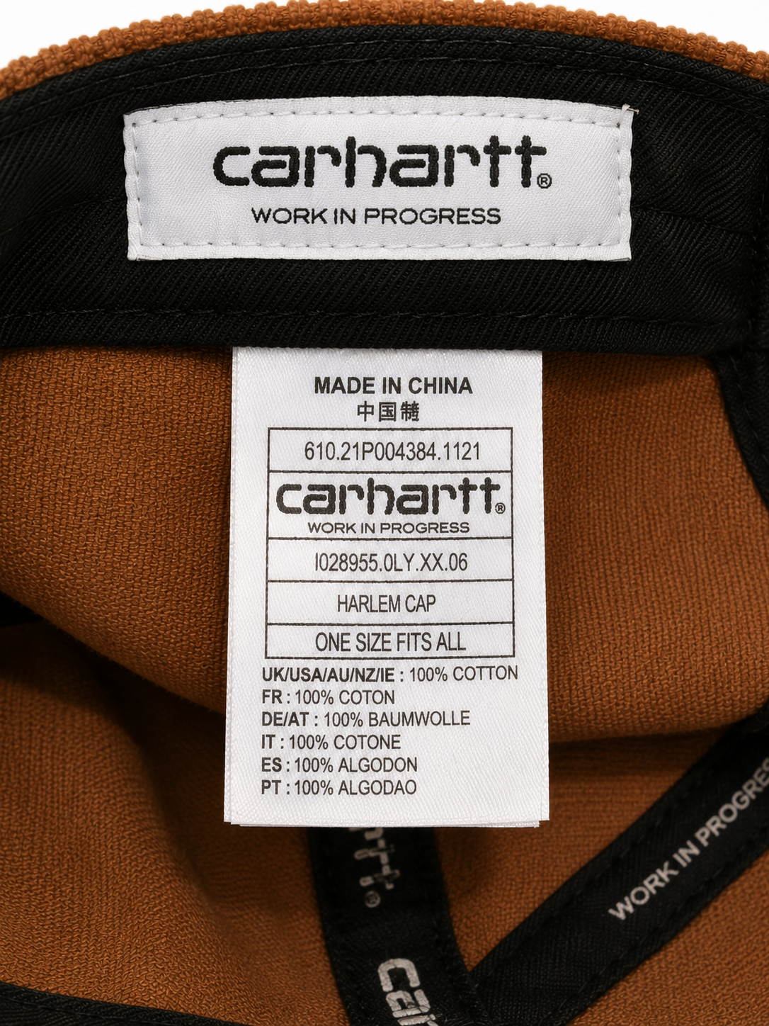 Front view of hat in 100% cotton showing the panel construction and archive detailing
