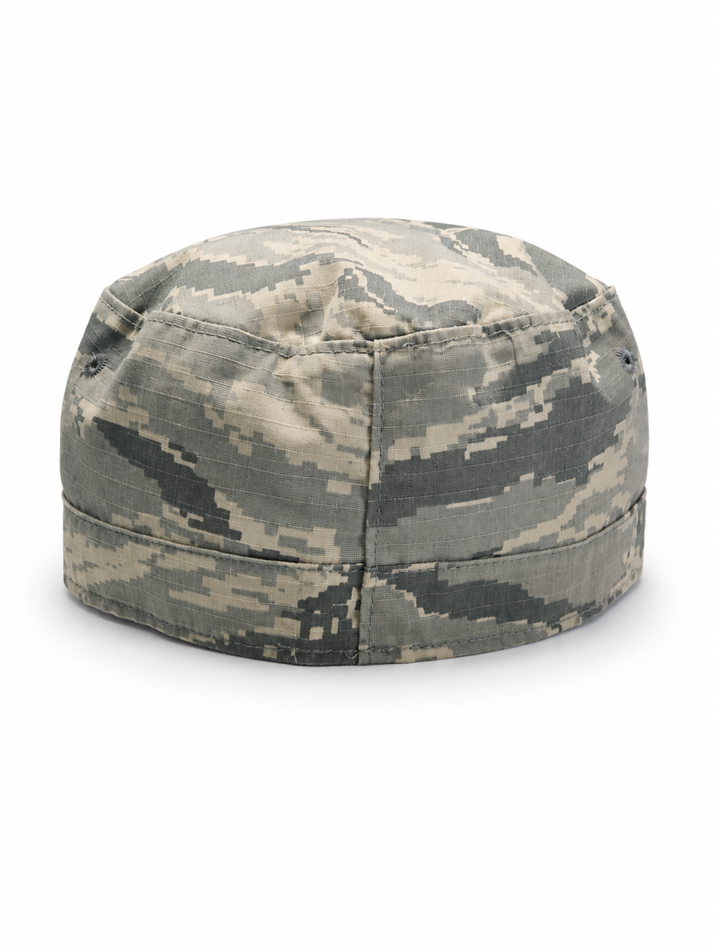 Front view of hat in 50% nylon, 50% cotton showing the panel construction and archive detailing