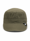 Front view of hat in 100% cotton showing the panel construction and archive detailing