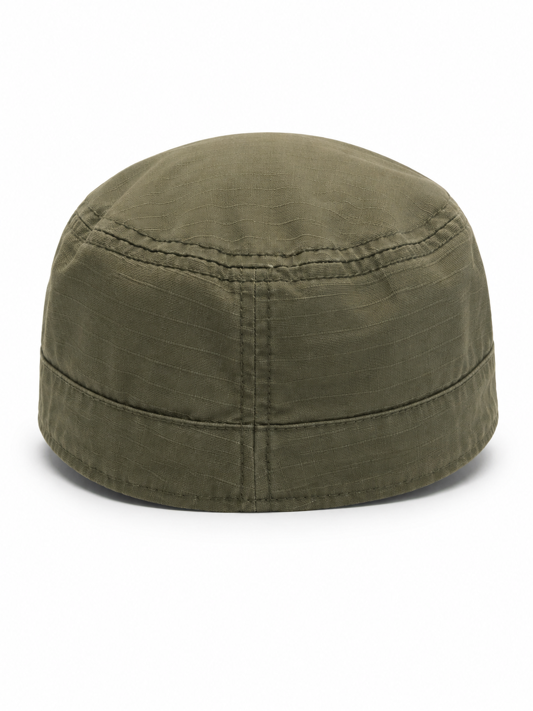 Front view of hat in 100% cotton showing the panel construction and archive detailing