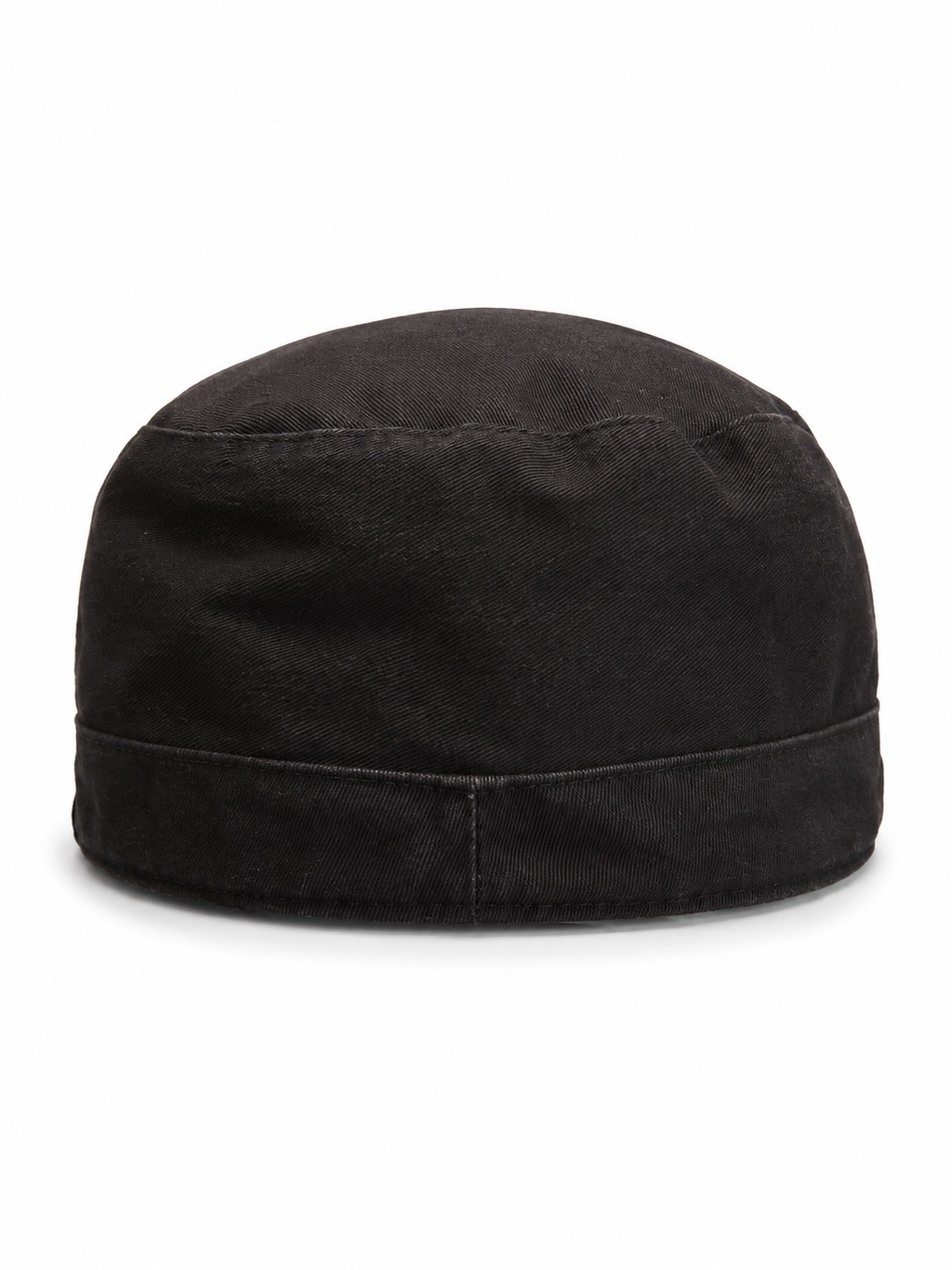 Front view of hat in 100% cotton showing the panel construction and archive detailing