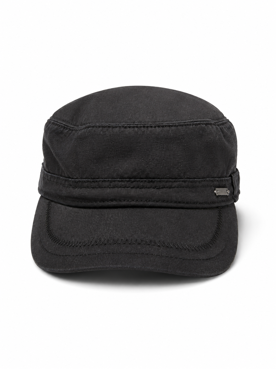 Front view of hat in 100% cotton showing the panel construction and archive detailing