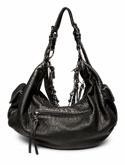 Black Biker Shoulder Bag with Chains