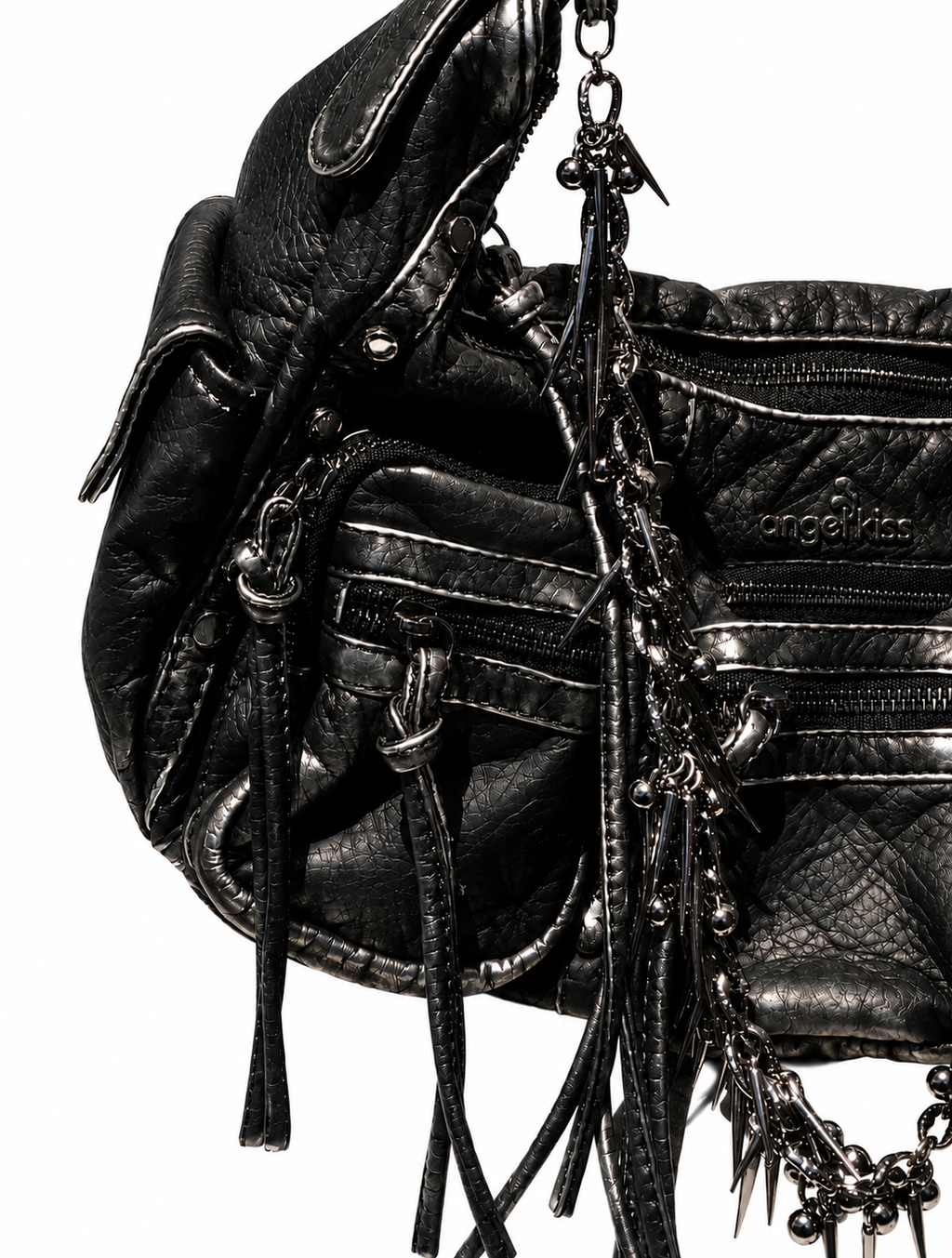 Quilted Biker Bag with Chains