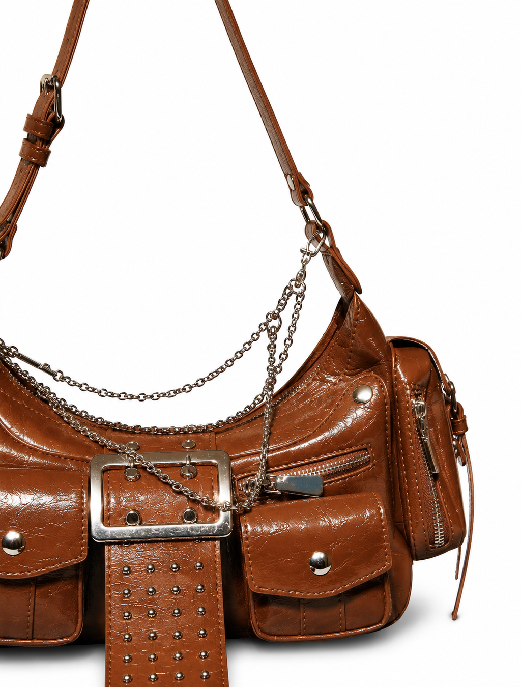 Brown Leather Chain Shoulder Bag