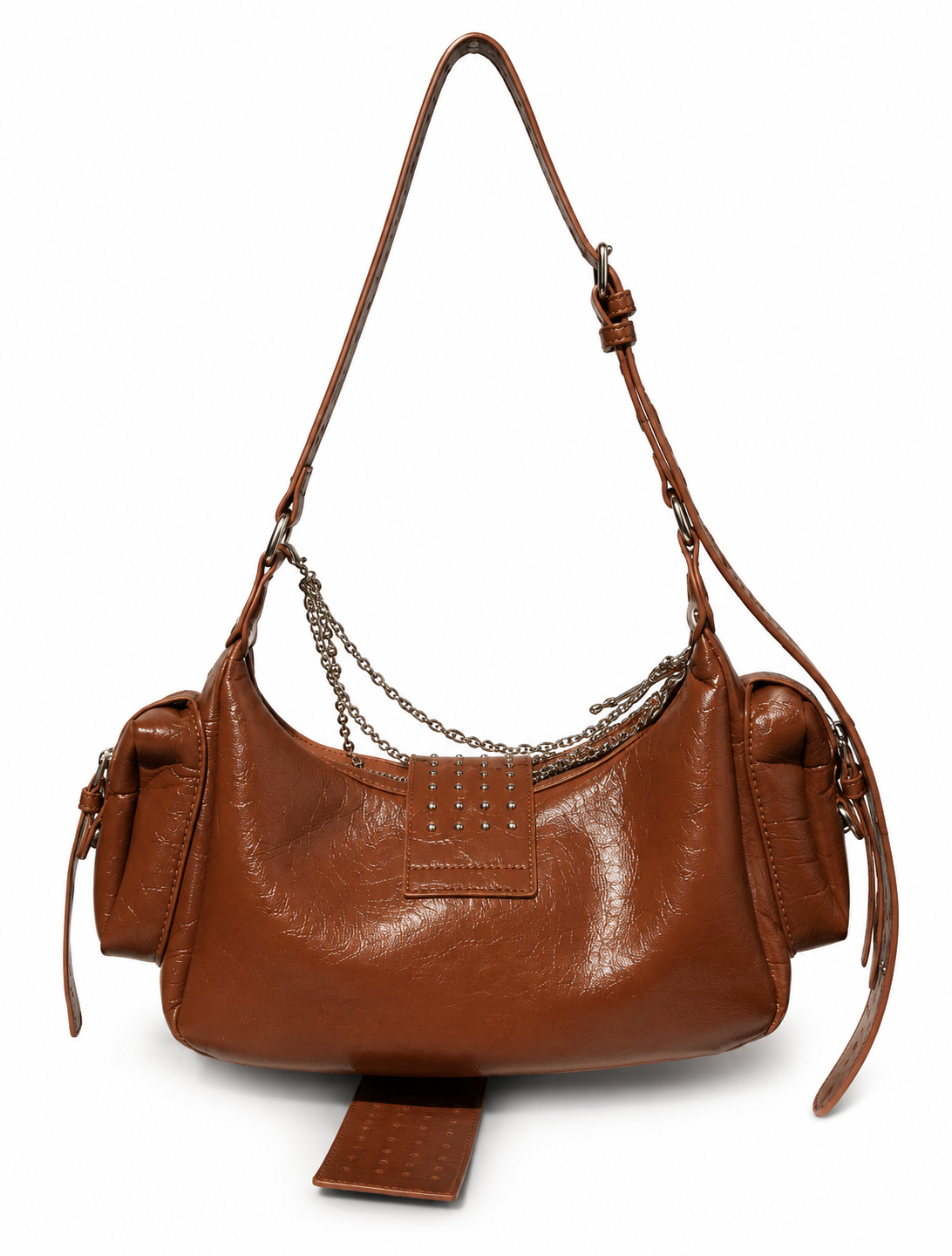 Brown Leather Chain Shoulder Bag