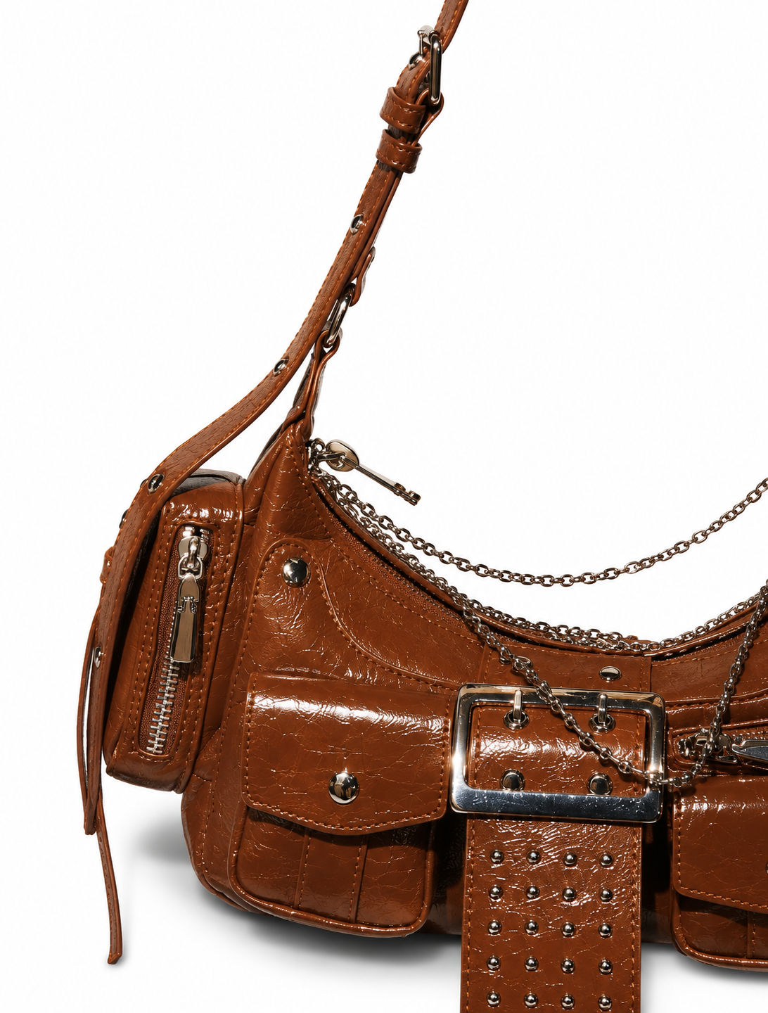 Brown Leather Chain Shoulder Bag