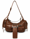 Brown Leather Chain Shoulder Bag