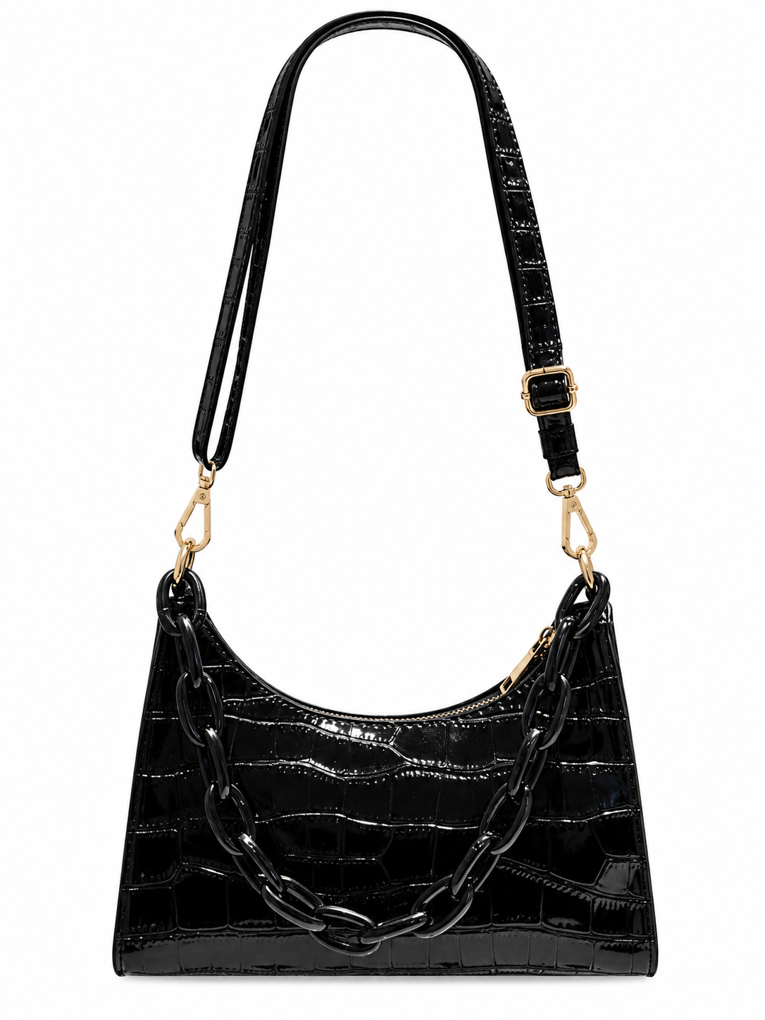 Vintage Black Patent Chain Bag