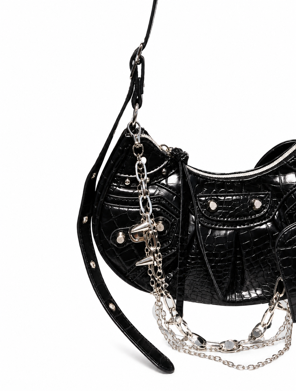 Heavy Chain Crushed Silver Satchel