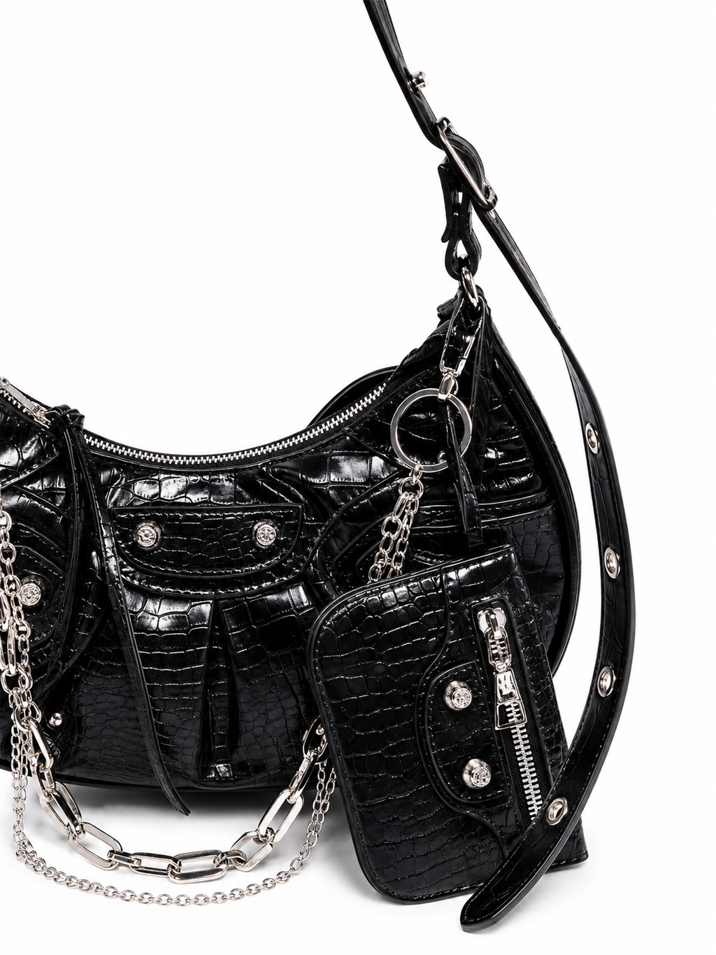 Heavy Chain Crushed Silver Satchel
