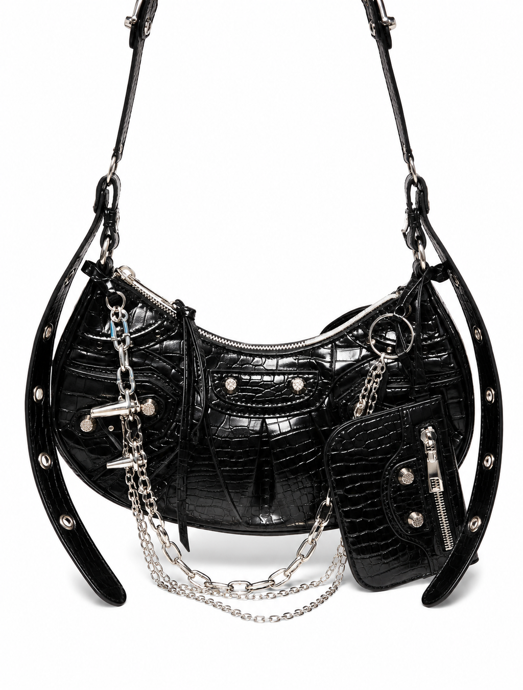 Heavy Chain Crushed Silver Satchel