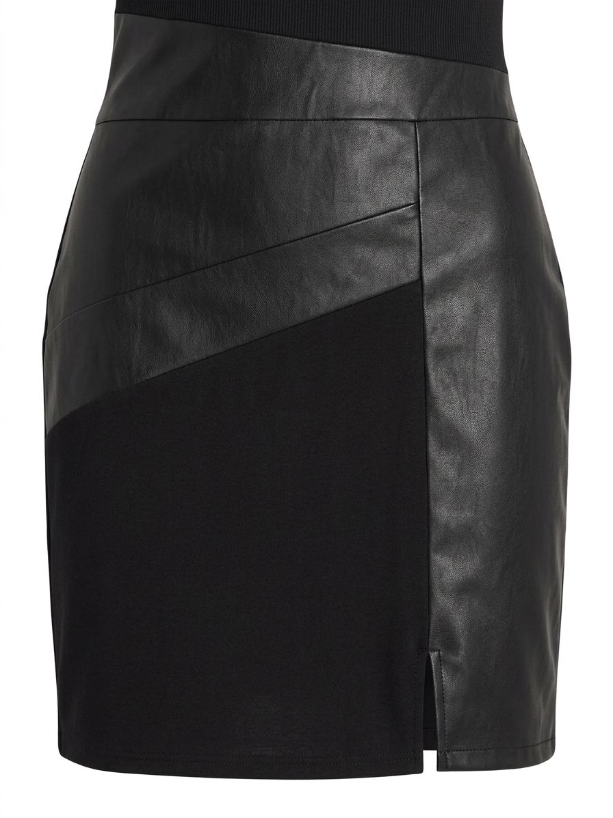 Black Leather/Fabric Paneled Dress