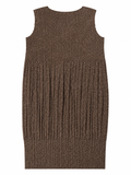 Charcoal sleeveless pleated midi dress front view with fine vertical pleating and fitted bodice