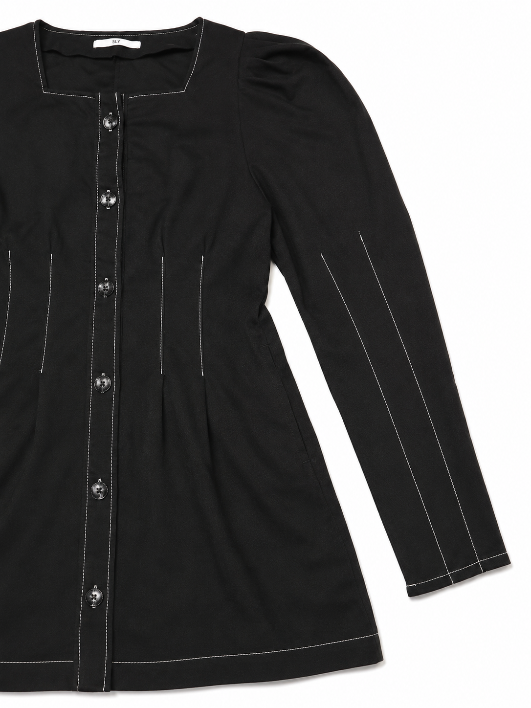 SLY Contrast Stitch Puff Sleeve Dress