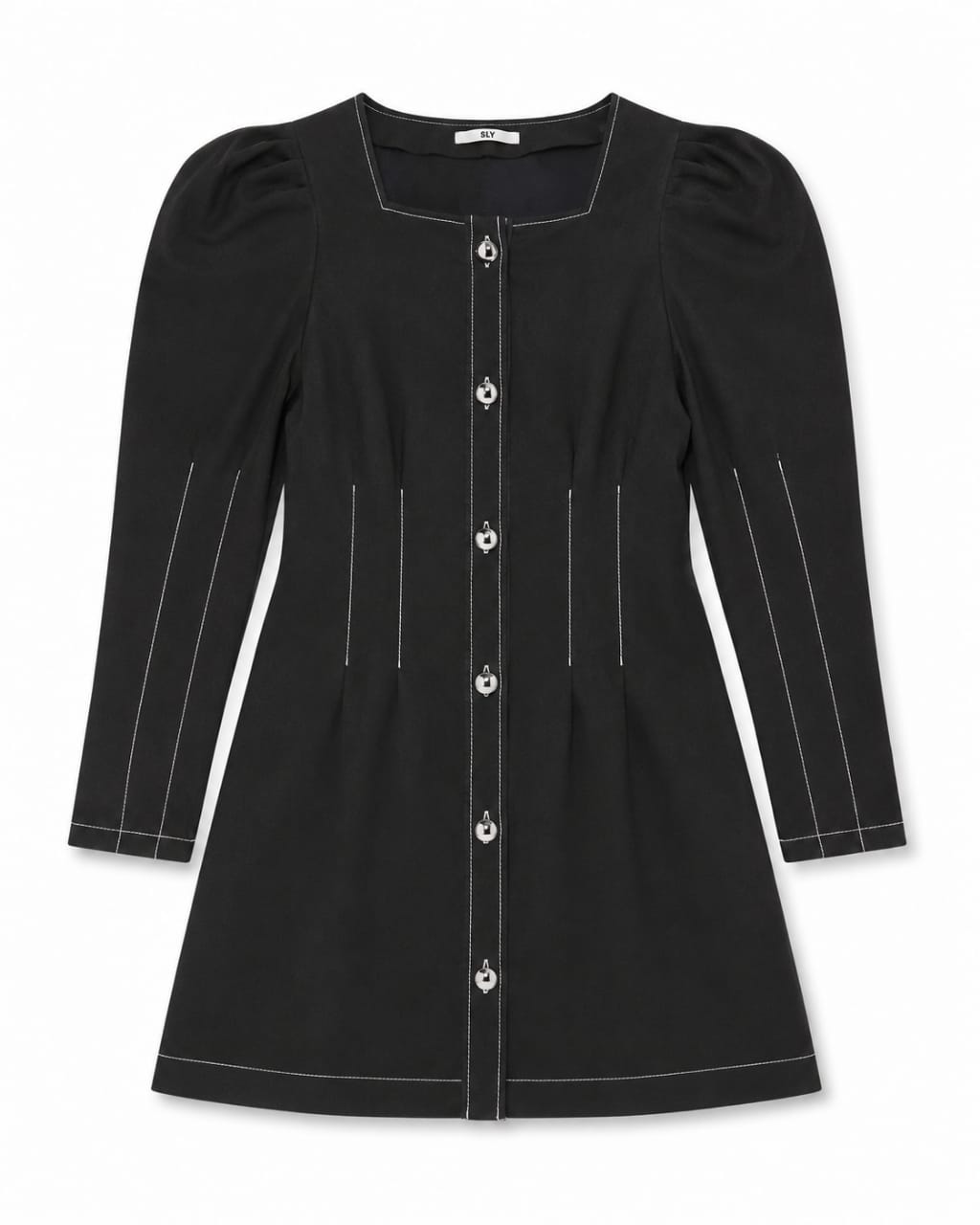 SLY Contrast Stitch Puff Sleeve Dress