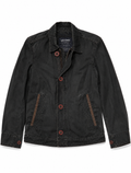 Black jacket with brown buttons on a white background