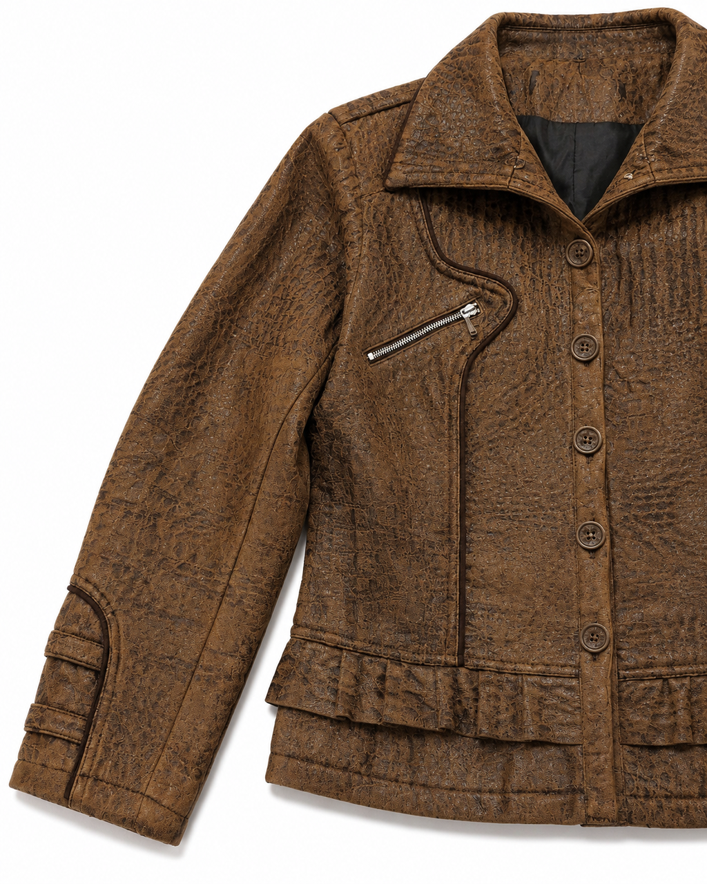Brown Textured Ruffle Jacket