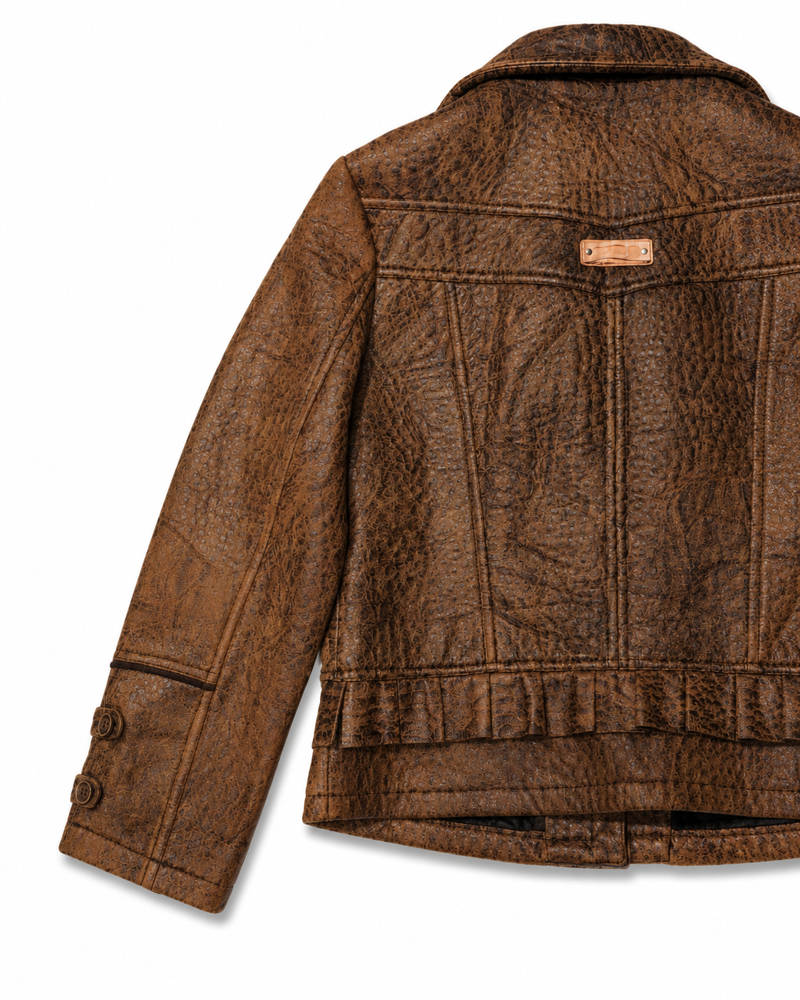 Brown Textured Ruffle Jacket
