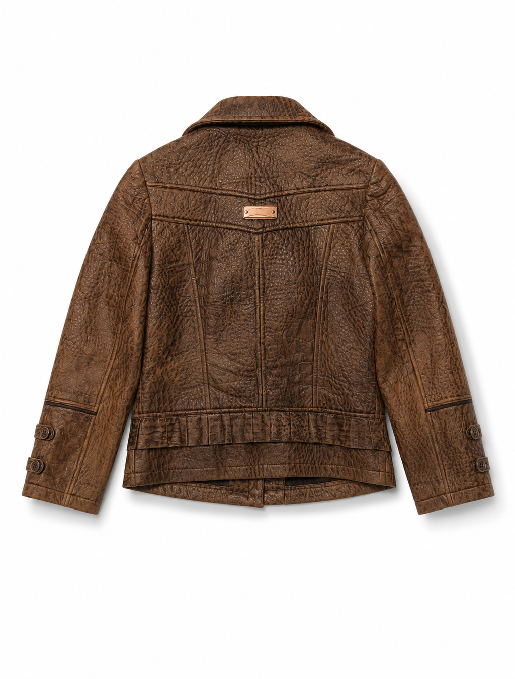 Brown Textured Ruffle Jacket