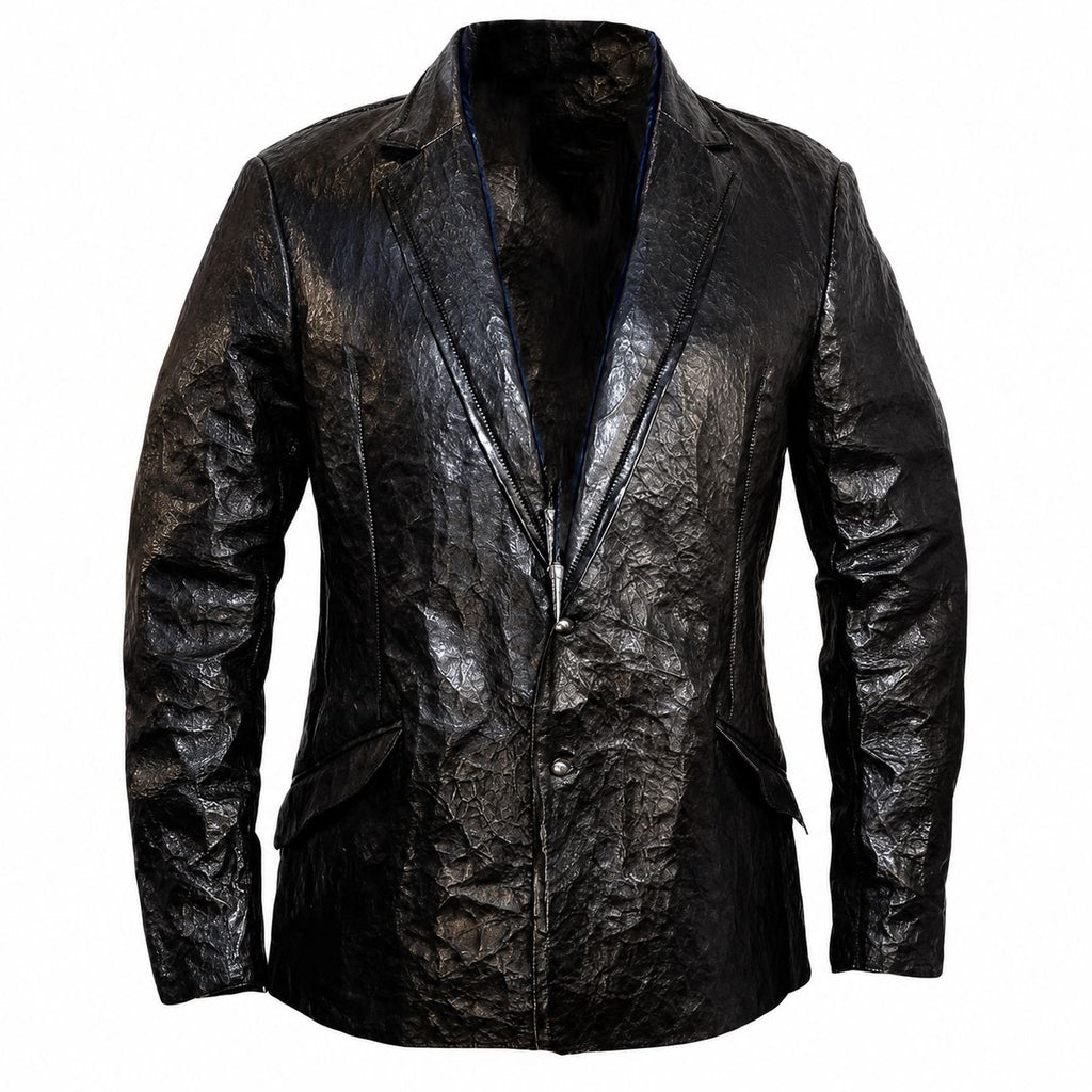 Tactical Stapleline Wrinkle Genuine Calfskin Leather Coat
