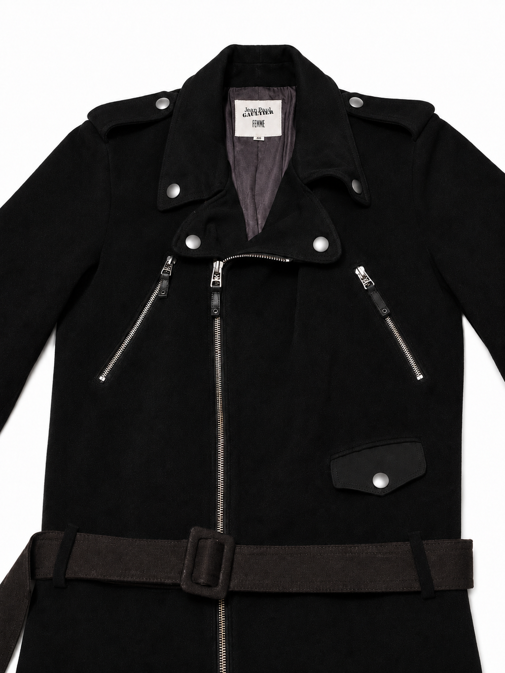 Jean Paul Gaultier Vintage Femme Wool Trench Coat with Moto Detailing
