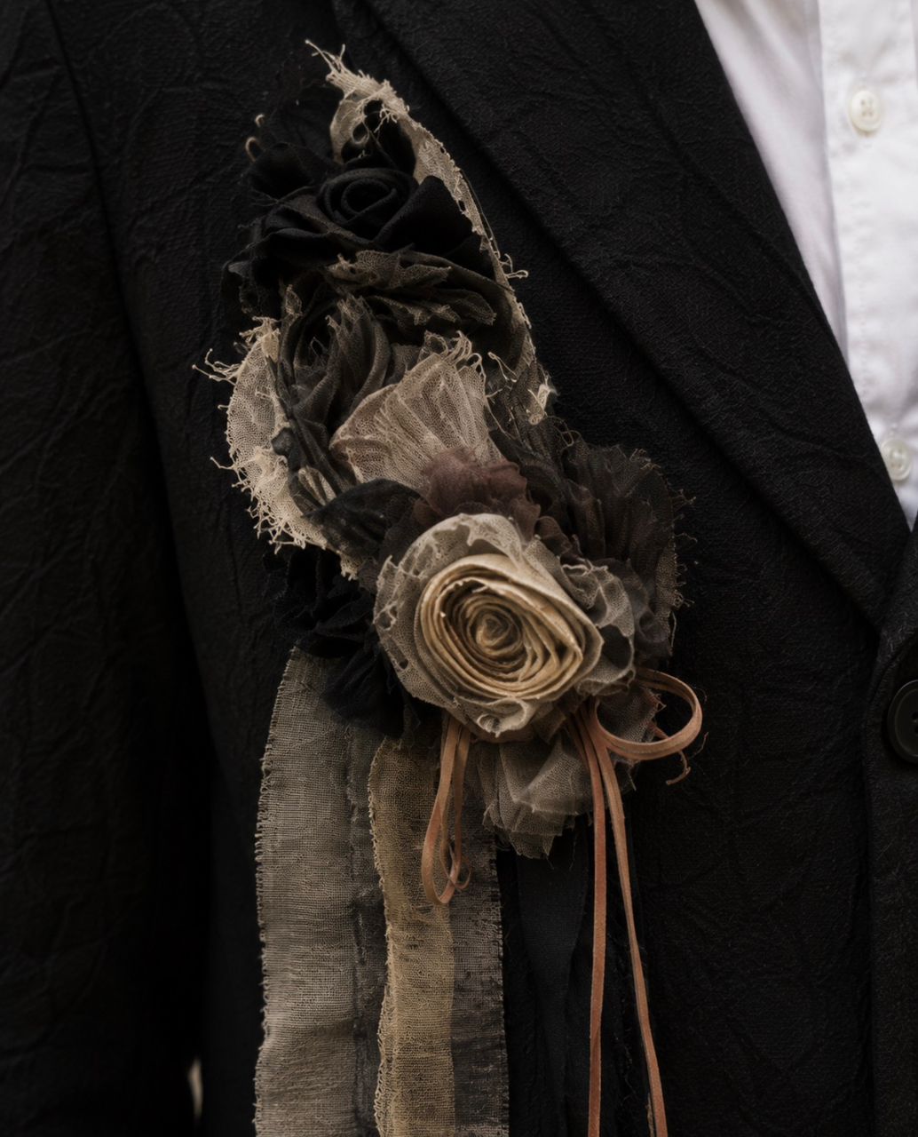 A/W 26 Tailored Blazer with Antique Fabric Floral Degration Rosettes