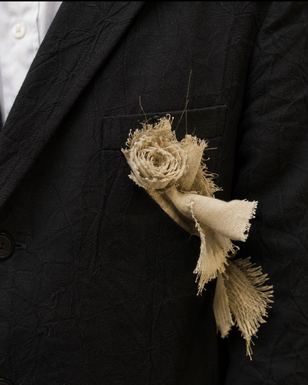 A/W 26 Tailored Blazer with Antique Fabric Floral Degration Rosettes