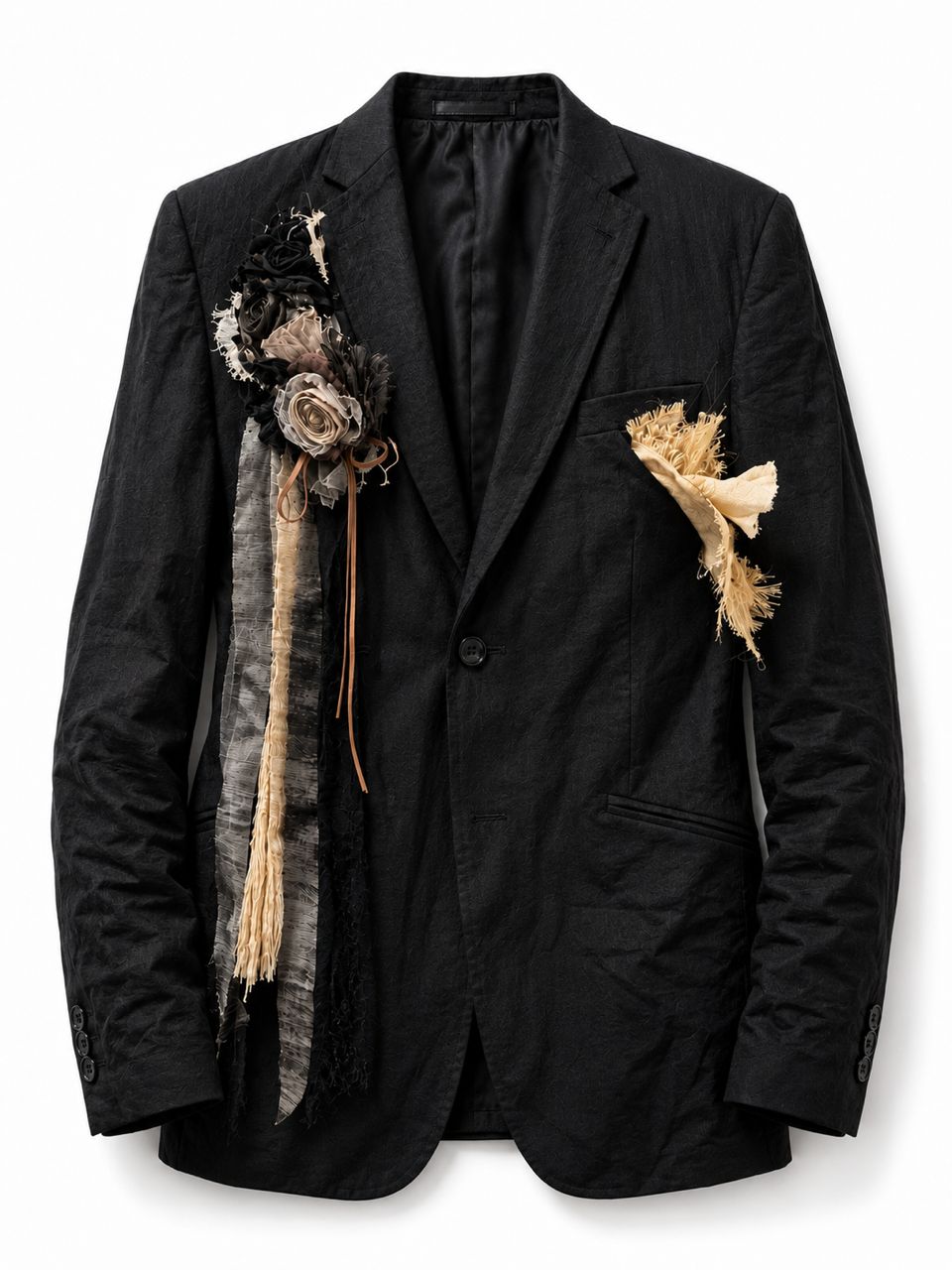 A/W 26 Tailored Blazer with Antique Fabric Floral Degration Rosettes