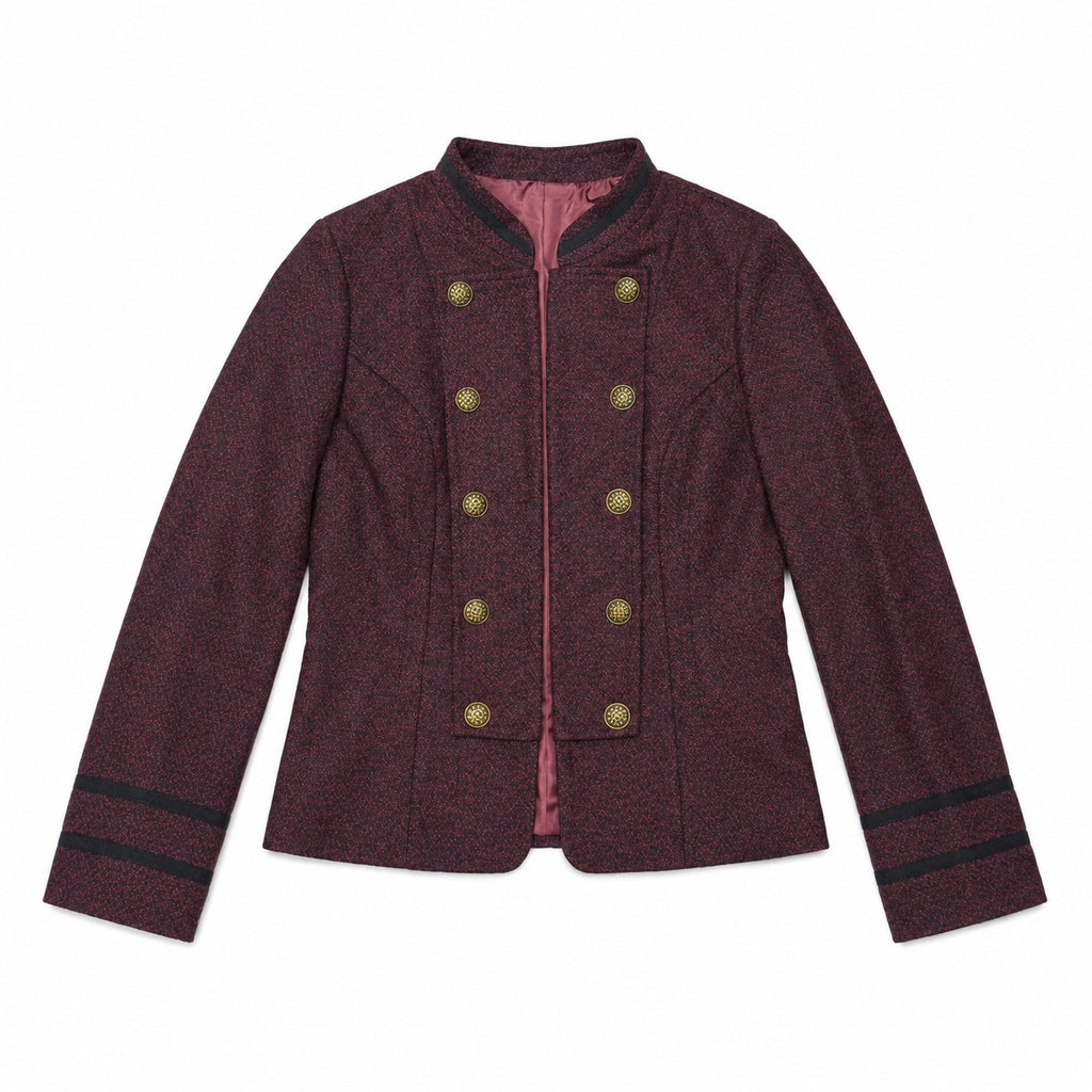 Burgundy Double-Breasted Military Jacket