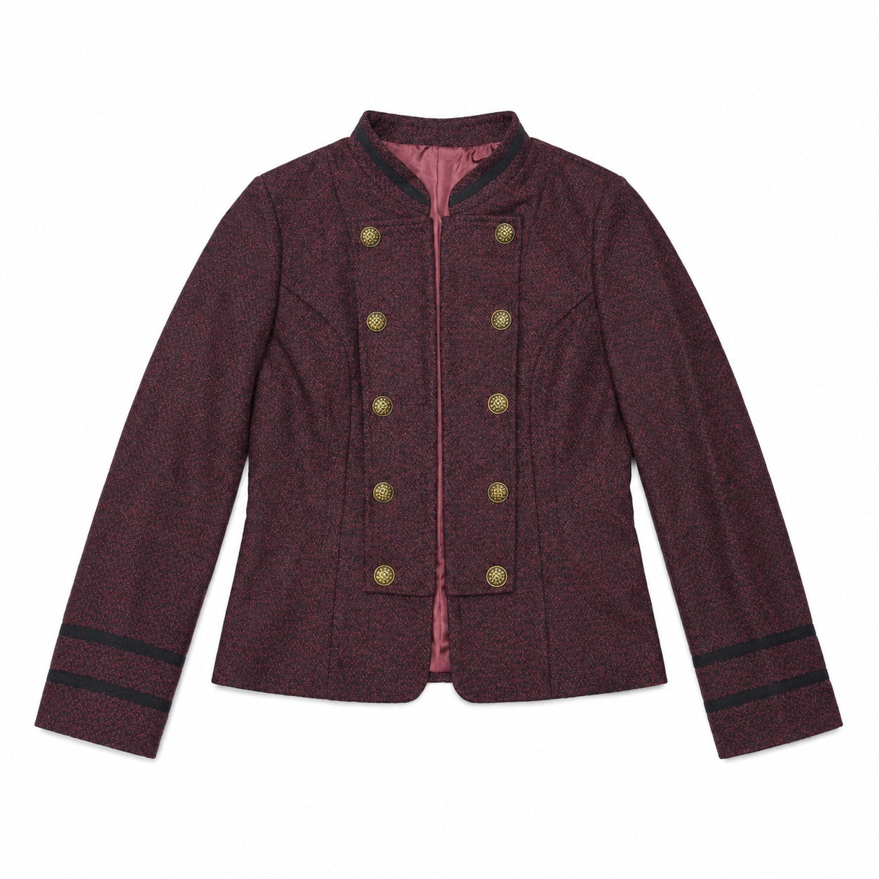 Burgundy Double-Breasted Military Jacket