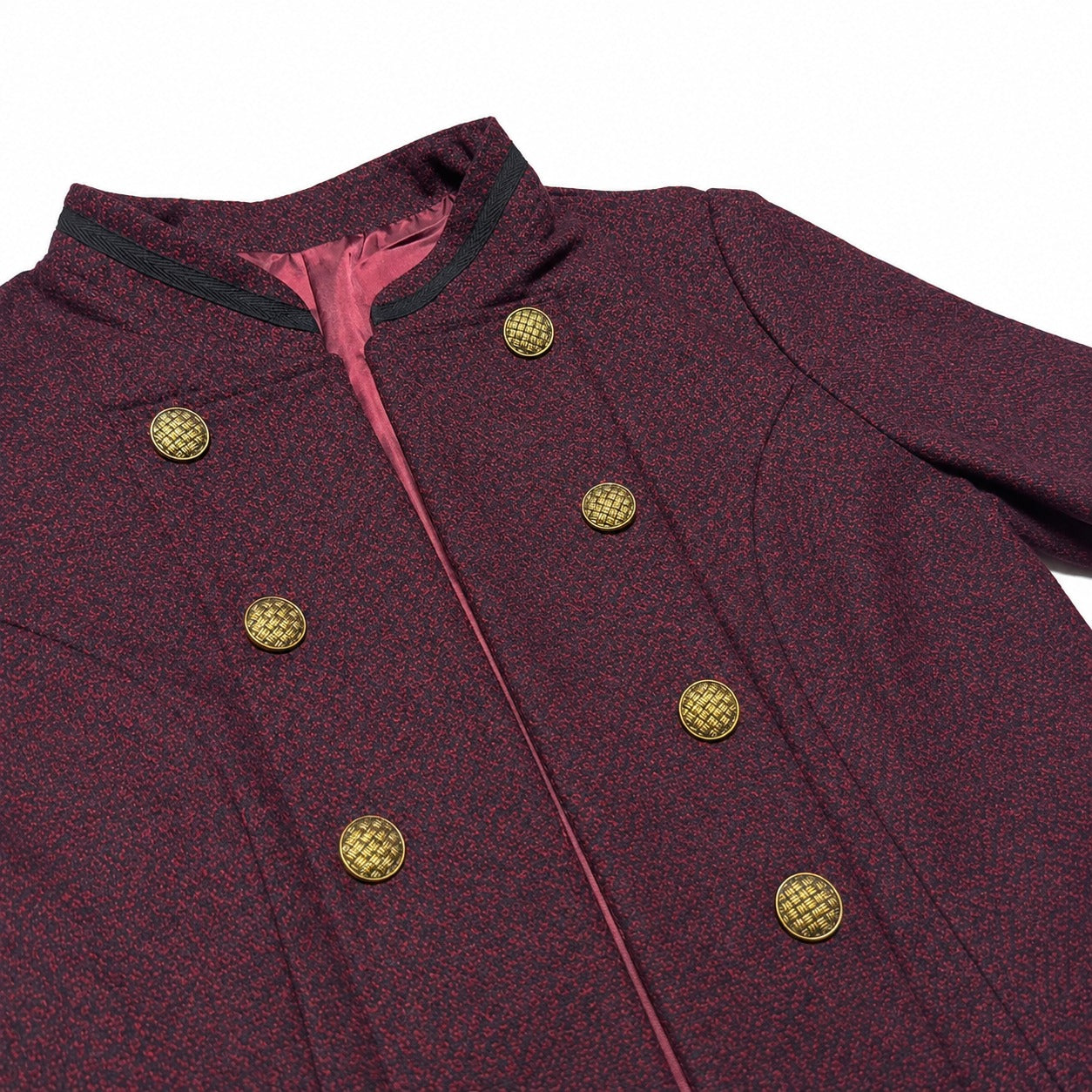 Burgundy Double-Breasted Military Jacket