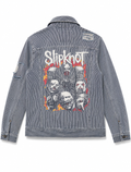 SLIPKNOT Nu Metal Distressed Patchwork Rail Stripe Denim Jacket - FRAK/TURE Archive