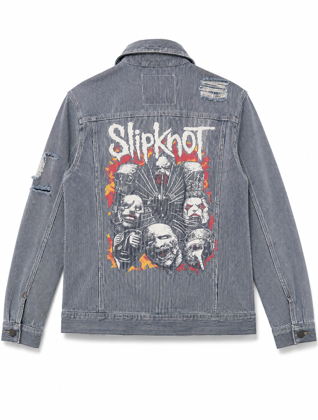 Nu Metal Distressed Patchwork Rail Stripe Denim Jacket
