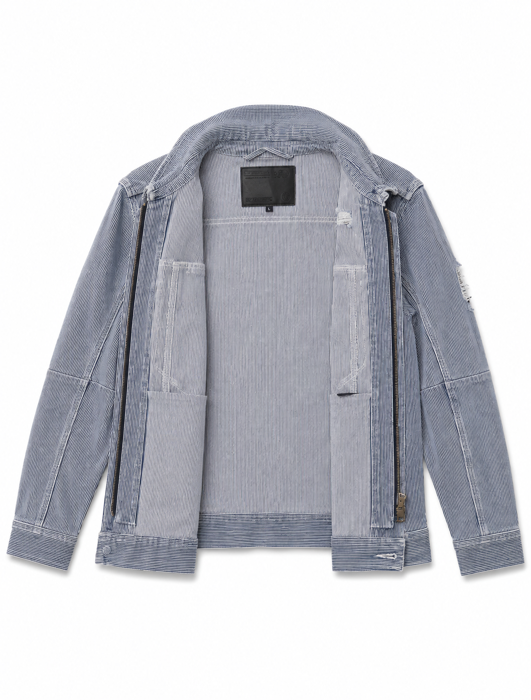 Nu Metal Distressed Patchwork Rail Stripe Denim Jacket