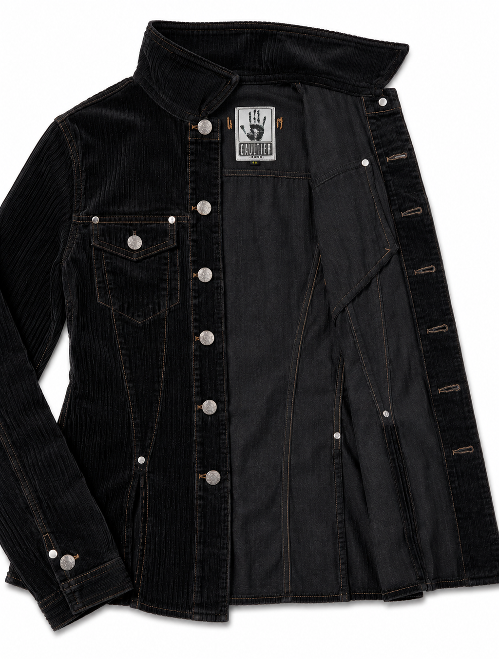 Jean Paul Gaultier Archival Fall/Winter 1999 "Les Enfants terribles"Jeans Black Corduroy Trucker Jacket